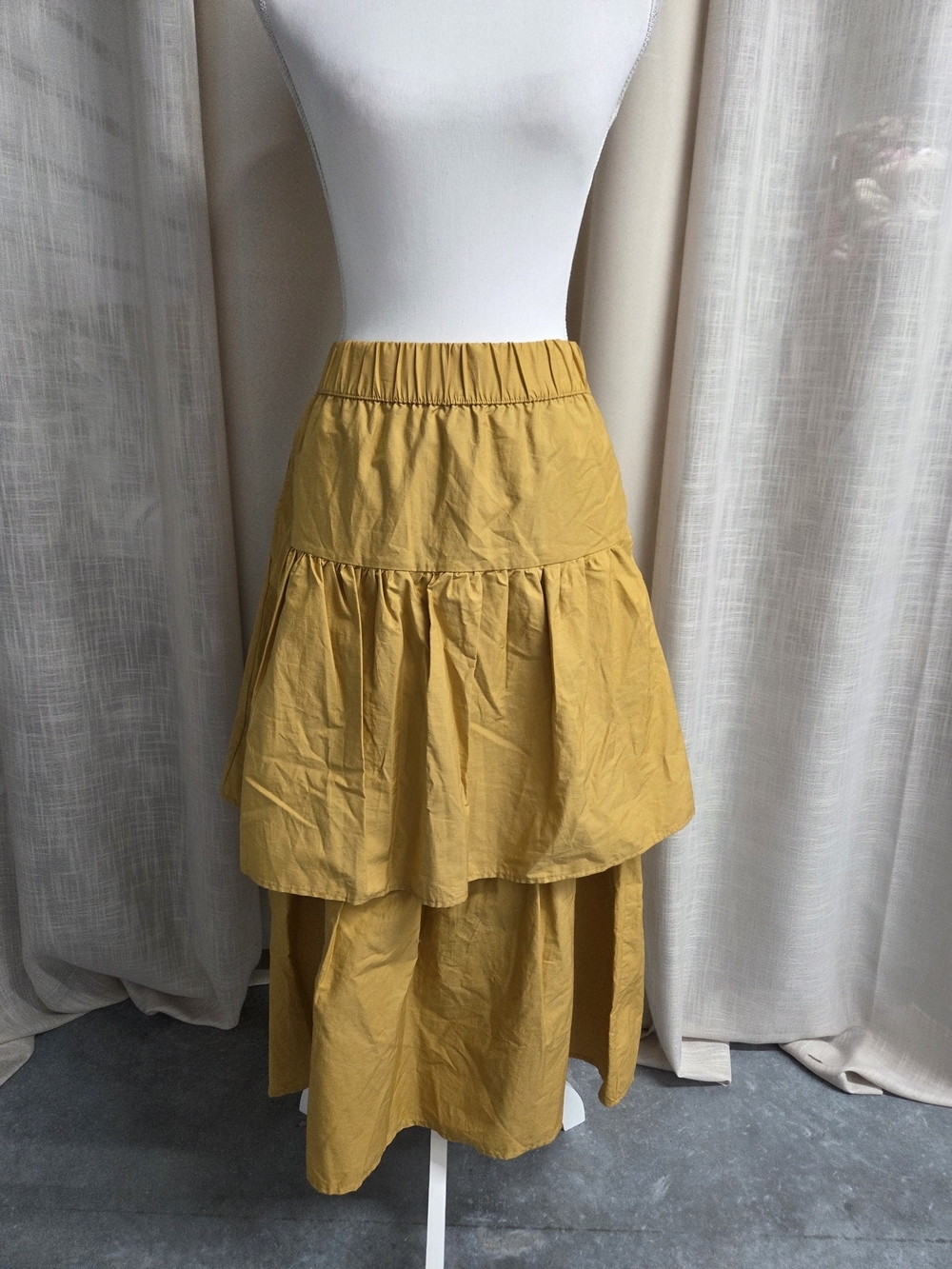 Who What Wear Mustard Tiered Skirt Cottagecore Prairie Homey Size XS